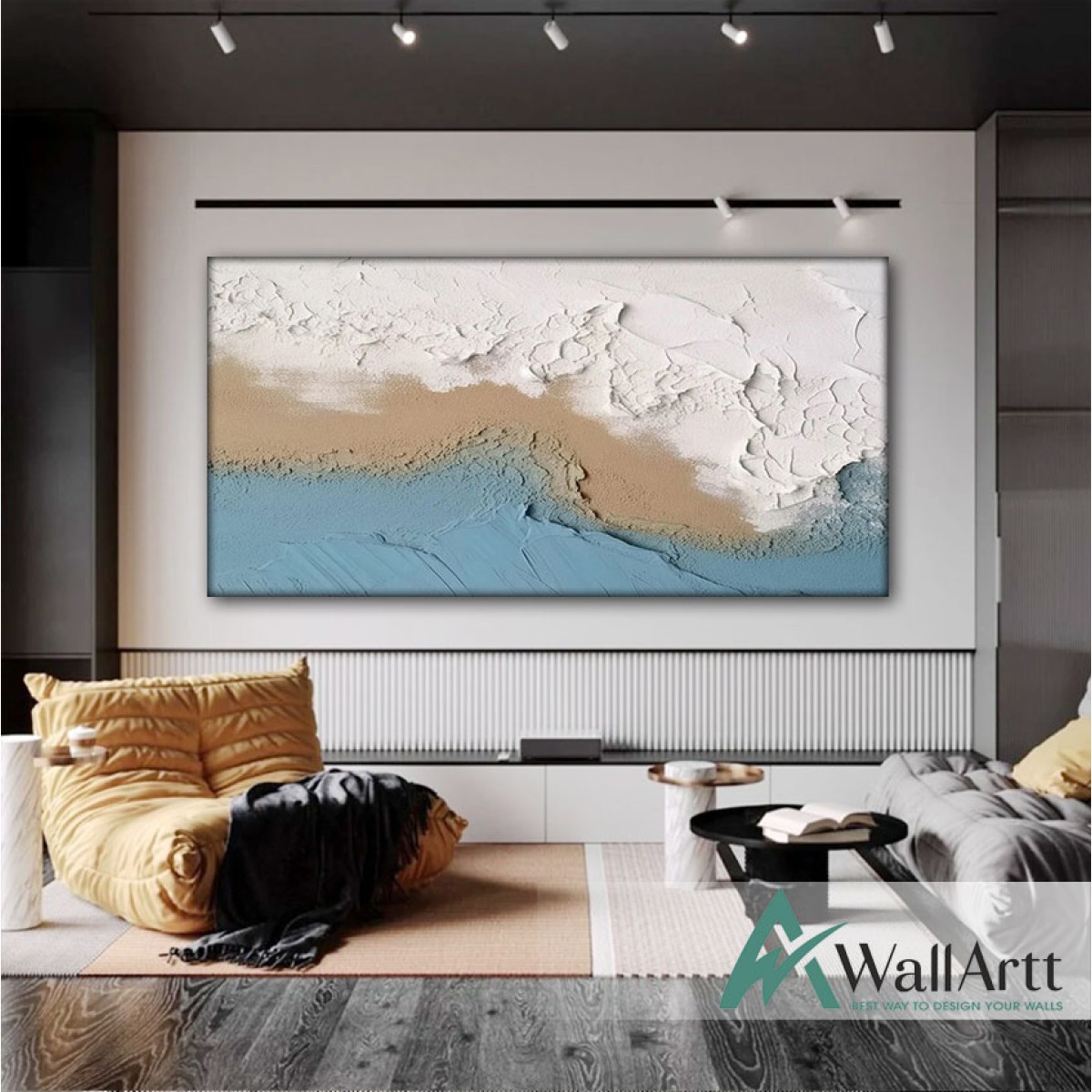 Abstract Blue Waves 3d Heavy Textured Partial Oil Painting
